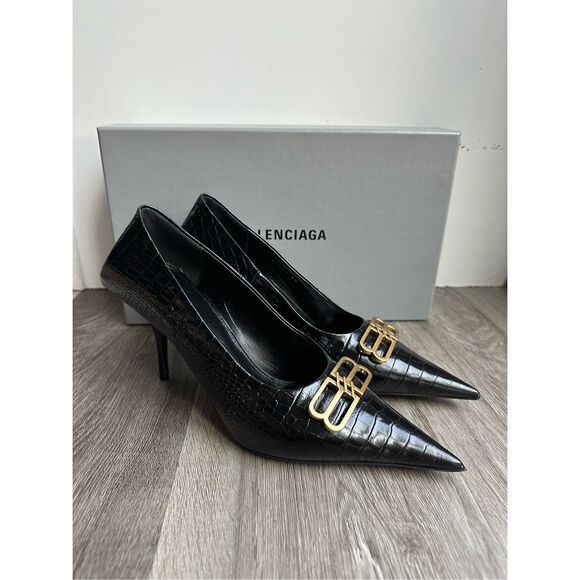 Balenciaga Logo Plaque Heeled Pumps in Black Size EU38/US8 $950 - Picture 6 of 14